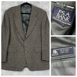 Jos A Bank Blazer Men 42R Gray Black Wool Herringbone Jacket Suit Coat Office